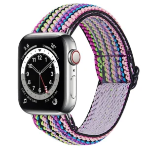 Striped Rainbow boho woven nylon Apple Watch band
