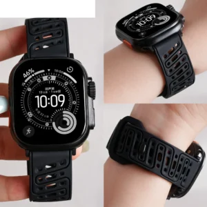 Black breathable perforated silicone Apple Watch band