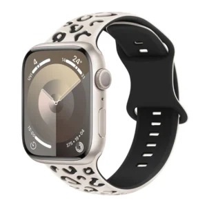 Starlight / Black two-tone leopard print silicone Apple Watch band
