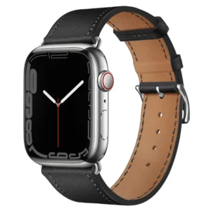 Black genuine leather Apple Watch band