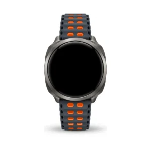 Samsung Galaxy Watch Ultra band in two-tone gray and orange silicone with ventilation holes, on a white background